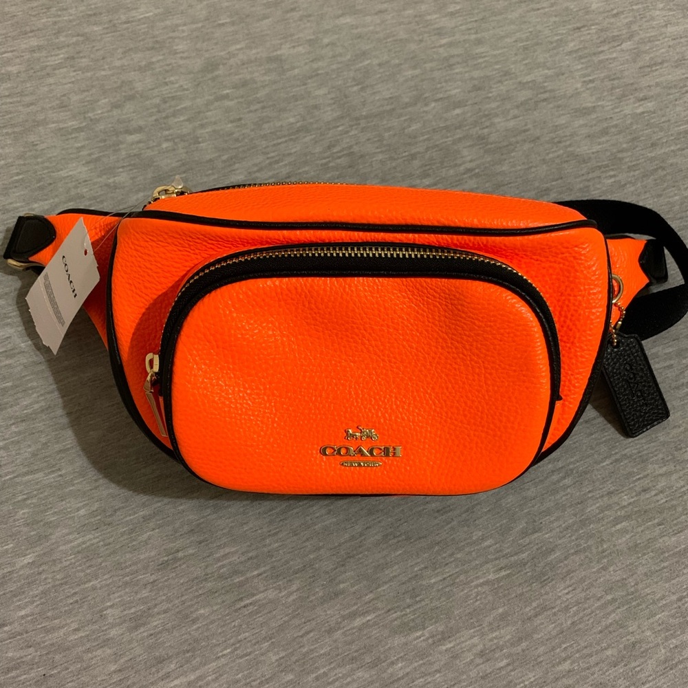 Coach Court Belt Bag (Gold/ Flourescent / Orange